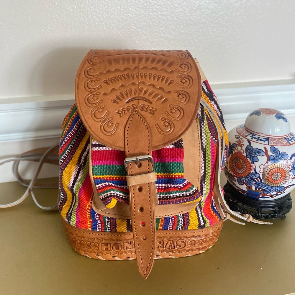 Handmade Honduran Leather Woven Backpack
